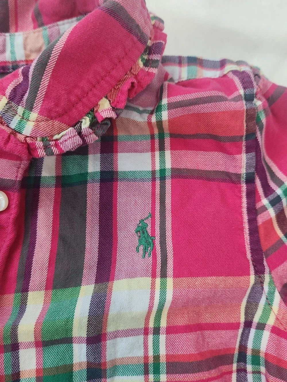 Ralph Lauren Polo Fuchsia Plaid Ruffle-Collar Button Shirt